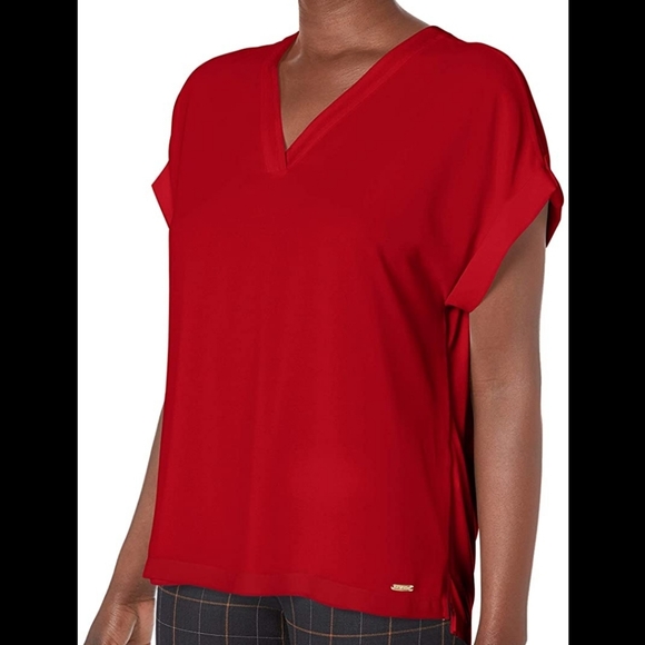 CALVIN KLEIN RED ROLL-SLEEVE TOP SIZE SMALL - Picture 2 of 11